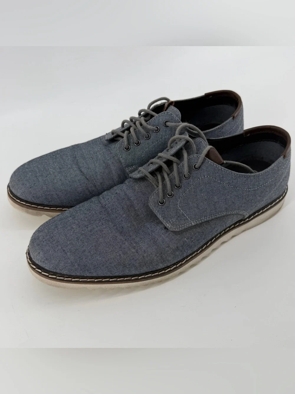 Crevo Bud Mens Oxford Shoes Size 10 M Gray Navy Chambray Canvas Lace Up Casual
